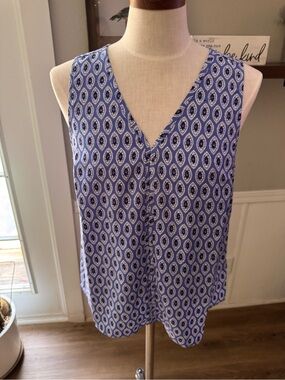 J. Crew Factory Blue Geometric V-Neck Tank Top